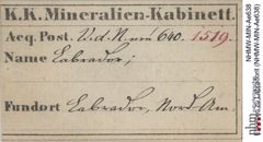 Etiketten zu Labradorit (NHMW-MIN-Ae638)